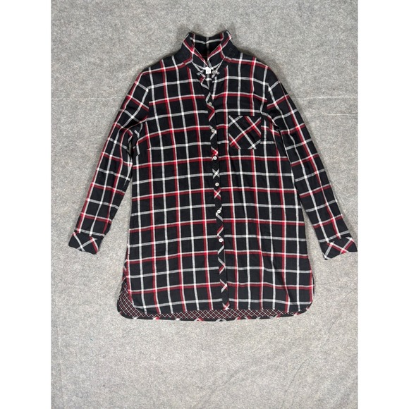 J. Jill Tops - J. Jill Womens Black Red Plaid Long Sleeve Button Down Tunic Shirt Size M Cotton